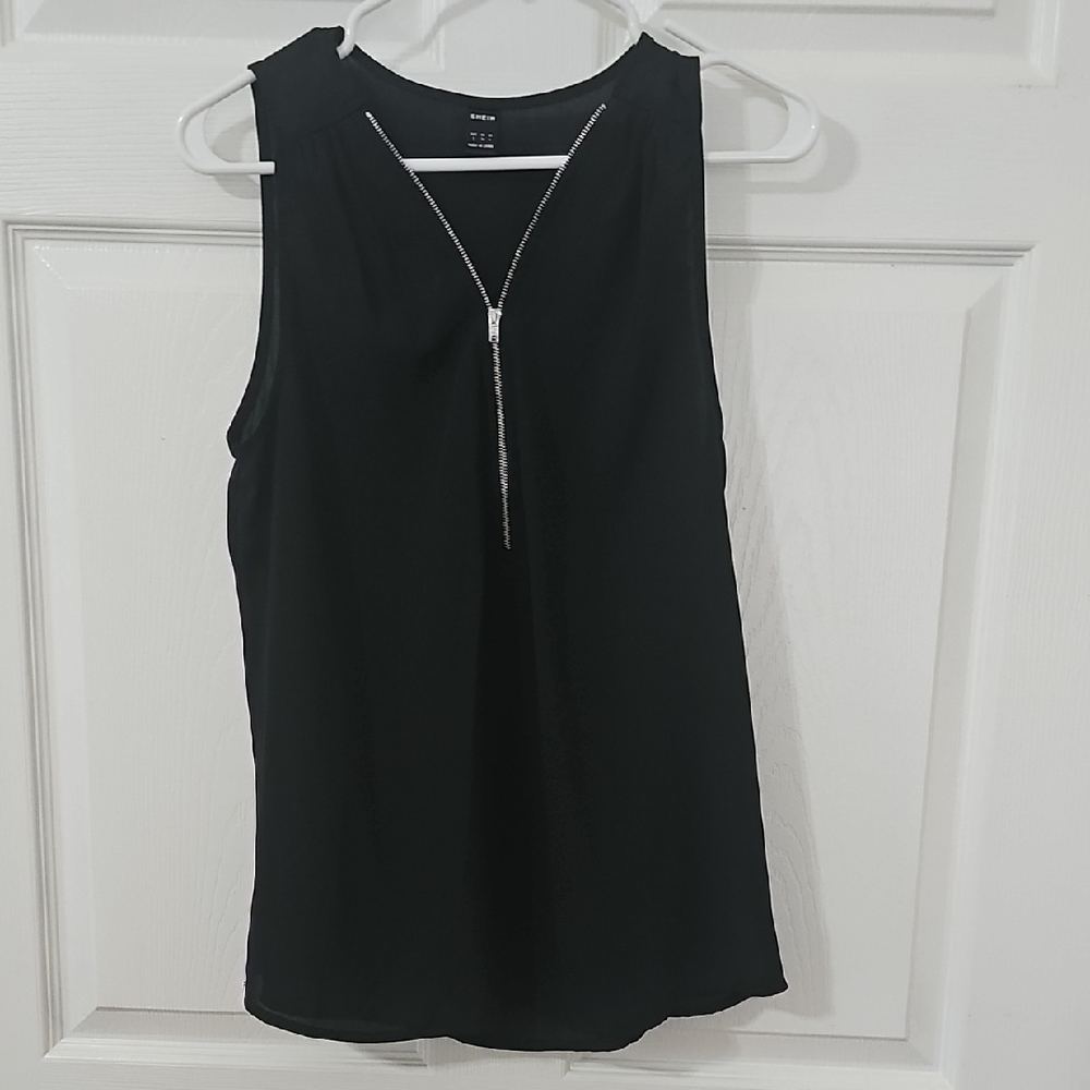 NWOT- SHEIN Black Sleeveless Top with Front Zipper